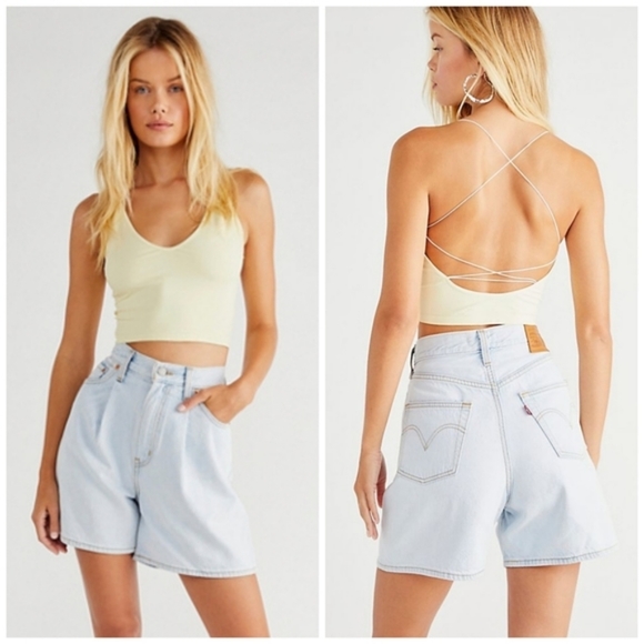 Levi's Pants - Levi's Ribcage Shorts Pleated Rigid Denim Jeans Wide Loose High Waisted